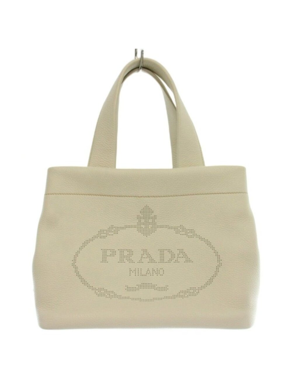 Prada VIT.DAINO Soft Leather Small Handbag Cowhide Logo Perforated Solid Ivory